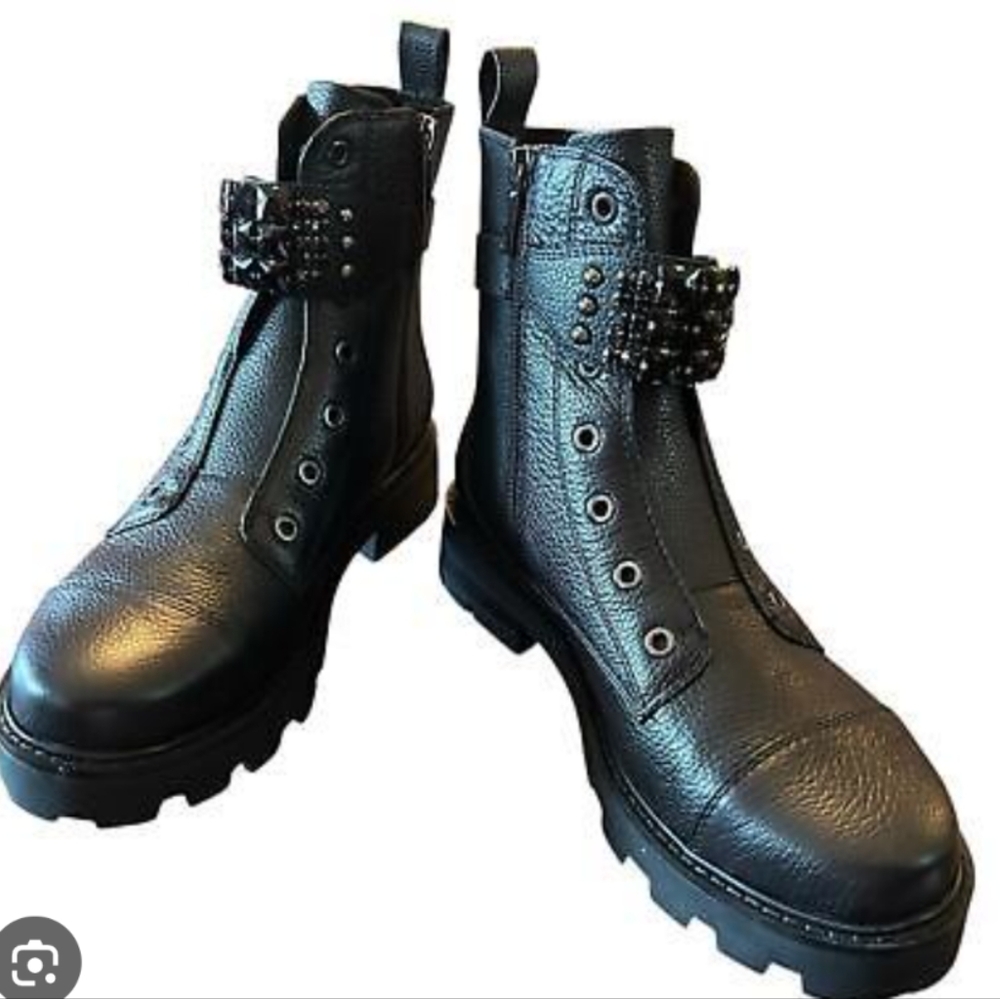 NIB Karl Lagerfeld Black Leather Embellished Ankle Boots
